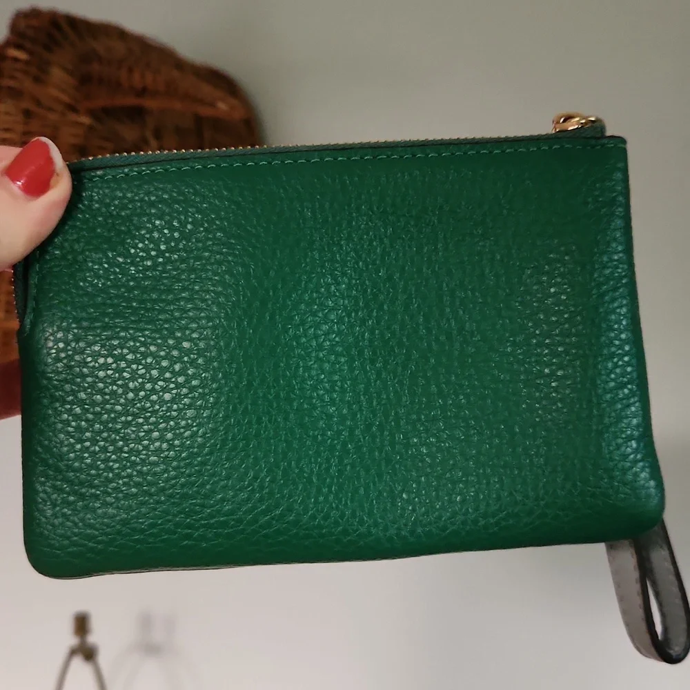 Green Leather Coach Wristlet with Radish Design - Picture 10 of 10